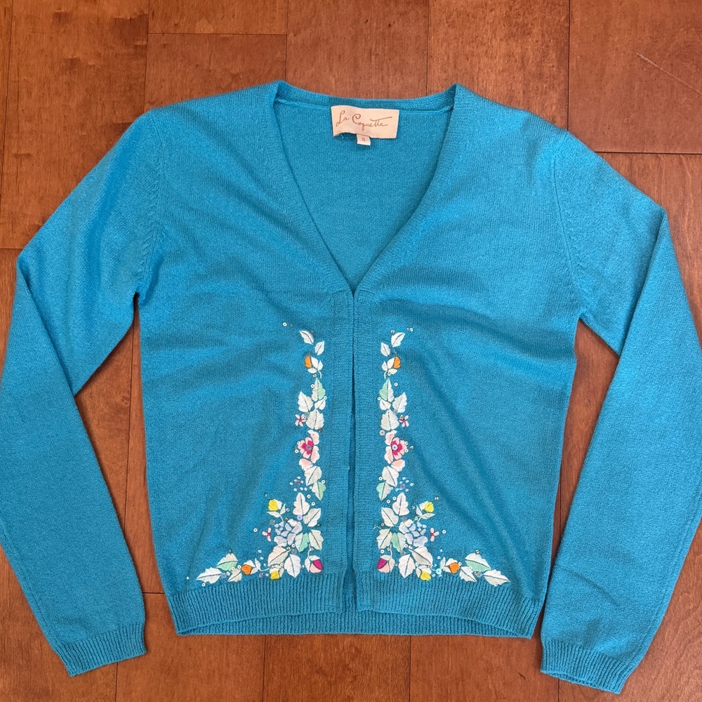 SOLD Vintage Y2K La coquette floral beaded cardigan